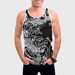 Майка-безрукавка мужская Белый дракон на черном, цвет: 3D-белый — фото 2