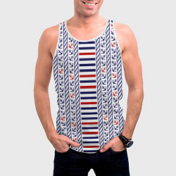 Майка-безрукавка мужская Полосатый морской орнамент с якорями, цвет: 3D-белый — фото 2