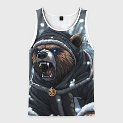 Майка-безрукавка мужская Зима - русский медведь, цвет: 3D-белый