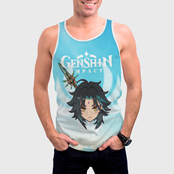 Майка-безрукавка мужская Genshin Impact - персонаж Сяо, цвет: 3D-белый — фото 2