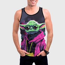 Майка-безрукавка мужская Йода в розовом кимоно, цвет: 3D-черный — фото 2