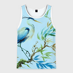 Майка-безрукавка мужская Акварельная цапля у пруда, цвет: 3D-белый