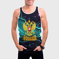 Майка-безрукавка мужская Россия - березовая абстракция, цвет: 3D-белый — фото 2