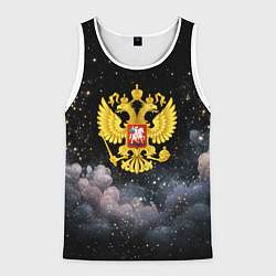 Майка-безрукавка мужская Герб России на черном небе, цвет: 3D-белый