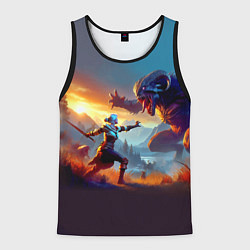 Майка-безрукавка мужская Битва Цири с монстром - Ведьмак 4, цвет: 3D-черный
