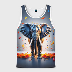 Майка-безрукавка мужская Геометрический слон и цветные полигоны, цвет: 3D-белый
