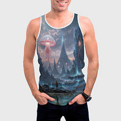 Майка-безрукавка мужская Фантастический мир с медузами и озеро у гор, цвет: 3D-белый — фото 2