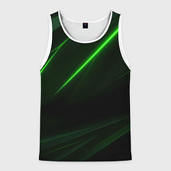Майка-безрукавка мужская Зеленая текстура с неоновыми линиями, цвет: 3D-белый