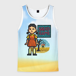 Майка-безрукавка мужская Игра в кальмара пиксельный стиль, цвет: 3D-белый