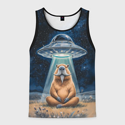 Мужская майка без рукавов Нло похищает капибару сидящую в позе лотоса