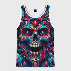 Майка-безрукавка мужская Colorful cyber skull - pattern, цвет: 3D-белый