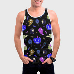 Майка-безрукавка мужская Halloween blue black pumpkin, цвет: 3D-белый — фото 2