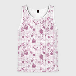 Майка-безрукавка мужская Мемфис бордовый на белом геометрический клетчатый, цвет: 3D-белый