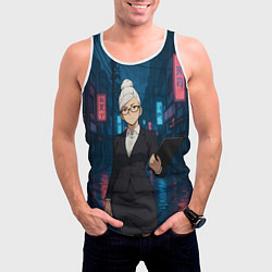 Майка-безрукавка мужская Dandadan Seiko в городе с планшетом, цвет: 3D-белый — фото 2