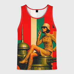 Мужская майка без рукавов Милитари девушка на оружейной башне ретрофутуризм