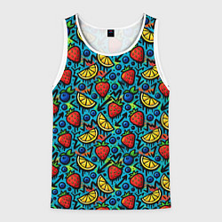 Майка-безрукавка мужская Летний вайб - фрукты и ягоды паттерн, цвет: 3D-белый