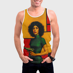 Майка-безрукавка мужская Девушка с бластером ретрофутуризм поп-арт 1970-е, цвет: 3D-белый — фото 2