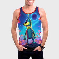 Майка-безрукавка мужская Сынишка Бендера в сказочном лесу светящихся грибов, цвет: 3D-красный — фото 2