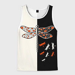 Мужская майка без рукавов Стрекозы на черно-белом