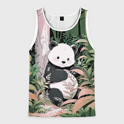 Майка-безрукавка мужская Панда в лесу, цвет: 3D-белый
