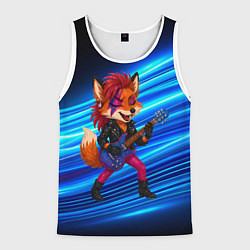 Мужская майка без рукавов Лиса в косухе и гитарой - рок звезда