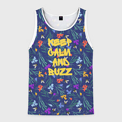 Майка-безрукавка мужская Keep calm and buzz - пчелы и цветы, цвет: 3D-белый
