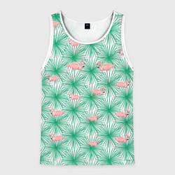 Майка-безрукавка мужская Фламинго и тропики, цвет: 3D-белый