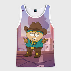 Майка-безрукавка мужская Эрик Картман гот одет как ковбой, цвет: 3D-белый