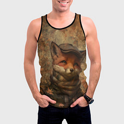 Майка-безрукавка мужская Лисёнок в клетчатом шарфе, цвет: 3D-черный — фото 2