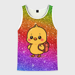 Майка-безрукавка мужская Цыпленок школьник с рюкзаком, цвет: 3D-белый
