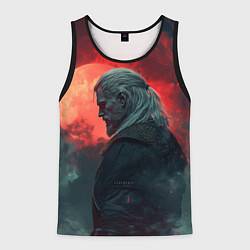 Майка-безрукавка мужская Ведьмак на фоне красной луны, цвет: 3D-черный