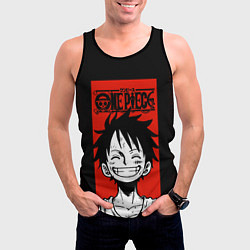Майка-безрукавка мужская Ван Пис, Луффи на красном, цвет: 3D-черный — фото 2