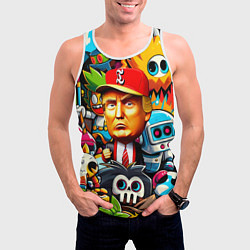 Майка-безрукавка мужская Дональд Трамп в компании мультяшных персонажей, цвет: 3D-белый — фото 2