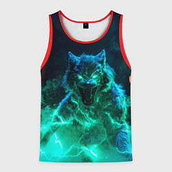 Майка-безрукавка мужская Волк с зелеными глазами, цвет: 3D-красный