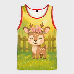 Мужская майка без рукавов Милый олененок на зеленом дворе