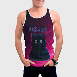 Майка-безрукавка мужская Окак мем с черным котом, цвет: 3D-белый — фото 2