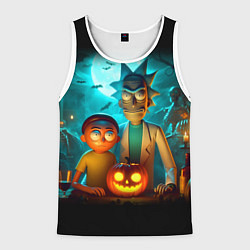 Мужская майка без рукавов Morty and Rick with pumpkin - neon halloween