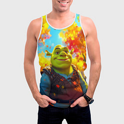 Майка-безрукавка мужская Шрек осенний фон, цвет: 3D-белый — фото 2