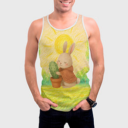 Майка-безрукавка мужская Заяц обнимает кактус, цвет: 3D-белый — фото 2