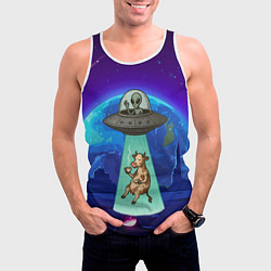 Майка-безрукавка мужская Инопланетяне похищают корову, цвет: 3D-белый — фото 2