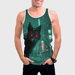 Майка-безрукавка мужская Лиса в сияющими глазами в стиле киберпанк, цвет: 3D-белый — фото 2