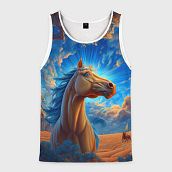 Майка-безрукавка мужская Лошадь на фоне синего неба, цвет: 3D-белый