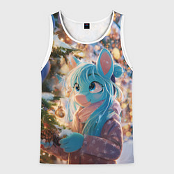 Мужская майка без рукавов Синяя новогодняя лошадка