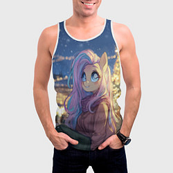 Майка-безрукавка мужская Аниме - лошадка в новогодней атмосфере, цвет: 3D-белый — фото 2