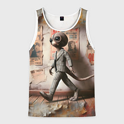 Майка-безрукавка мужская Пришелец в костюме в полосочку, цвет: 3D-белый