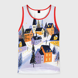 Мужская майка без рукавов Новогодние домики на горе