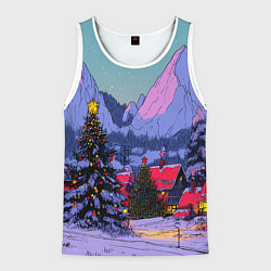 Мужская майка без рукавов Новогодние елки в горном городке