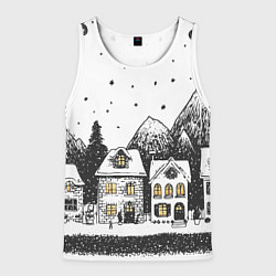 Мужская майка без рукавов Черно-белый новогодний город