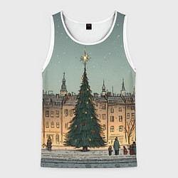 Мужская майка без рукавов Новогодняя елка во дворе
