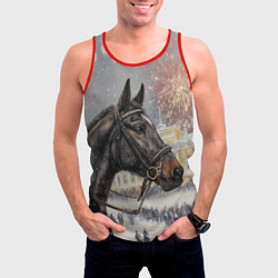 Майка-безрукавка мужская Конь на фоне салюта, цвет: 3D-красный — фото 2